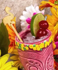 Promo 👍 Bars BarConic® Wooden Flamingo Swizzle Sticks - 100 Pack ✔️ -Cheap Bars Store Barconic Bamboo Flamingo Swizzle Stick scene2 800x