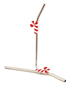 Wholesale 🥰 Bars 🍬 Candy Cane Pendant Straws W/ Brush - Stainless Steel - Set Of 2 😀