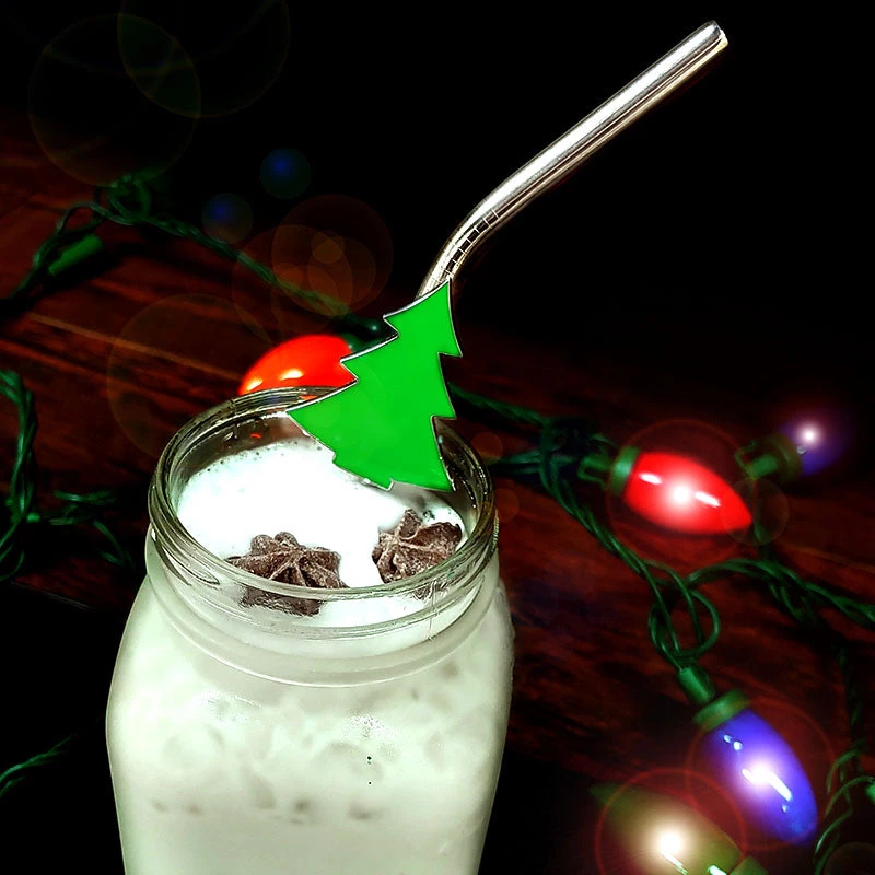 Budget 🔥 Bars 🔔 Christmas Tree Pendant Straws W/ Brush - Stainless Steel - Set Of 2 ✨ 2 Budget 🔥 Bars 🔔 Christmas Tree Pendant Straws W/ Brush - Stainless Steel - Set Of 2 ✨ - Image 2