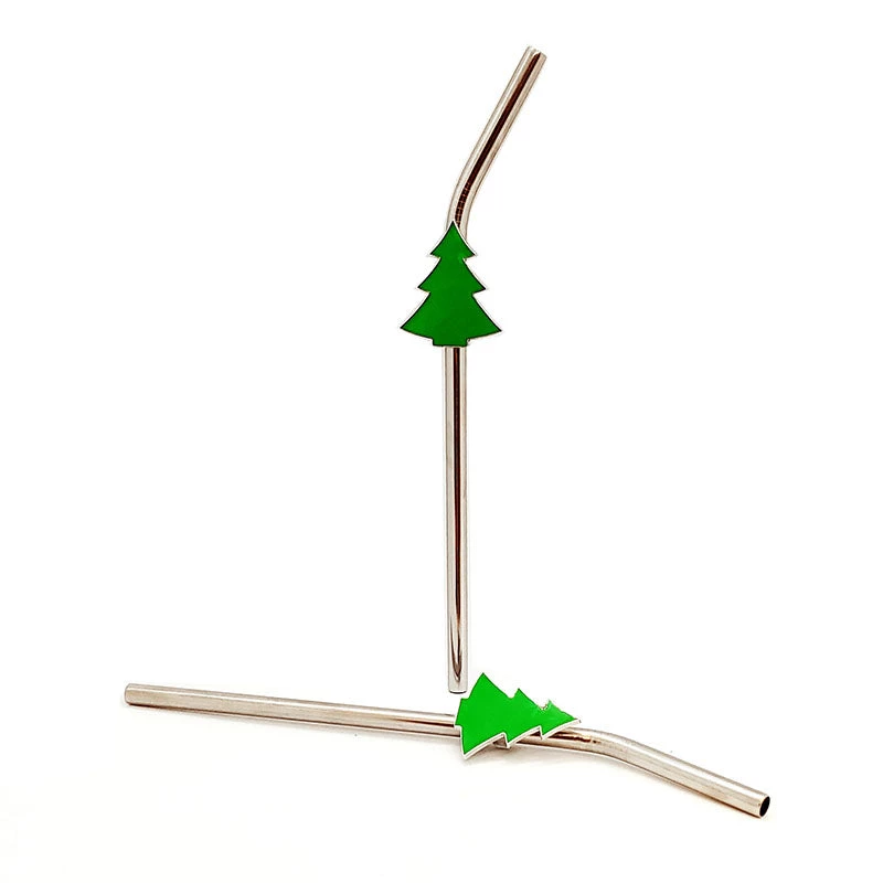 Budget 🔥 Bars 🔔 Christmas Tree Pendant Straws W/ Brush - Stainless Steel - Set Of 2 ✨ 1 Budget 🔥 Bars 🔔 Christmas Tree Pendant Straws W/ Brush - Stainless Steel - Set Of 2 ✨