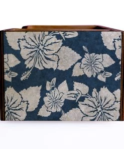 Budget 🌟 Bars Blue Rustic Hibiscus Wooden Bar Caddy 🥰 -Cheap Bars Store custom wood caddy HIB BLU WEB SIDE 800x