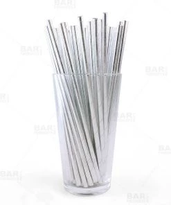 Discount 👏 Bars BarConic® Metallic Silver Paper Straws (Pack Of 100) 👏