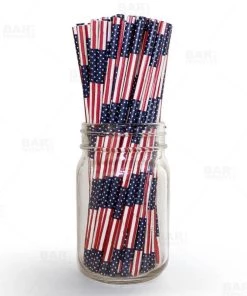 Hot Sale ๐ Bars BarConicยฎ Biodegradable USA Flag Paper Straws - 7 3/4" - 100 Pack ๐