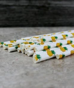 Flash Sale ✔️ Bars BarConic® Biodegradable Pineapple Pattern Paper Straws - 7 3/4" - 100 Pack 💯 -Cheap Bars Store paper straws pineapple bpc 3 800x