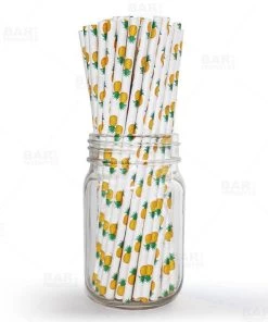Flash Sale ✔️ Bars BarConic® Biodegradable Pineapple Pattern Paper Straws - 7 3/4" - 100 Pack 💯
