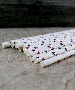 Promo ❤️ Bars BarConic® Biodegradable American Stars Pattern Paper Straws - 7 3/4" - 100 Pack 🌟 -Cheap Bars Store paper straws stars bpc 3 800x