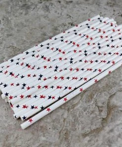 Promo ❤️ Bars BarConic® Biodegradable American Stars Pattern Paper Straws - 7 3/4" - 100 Pack 🌟 -Cheap Bars Store paper straws stars bpc 4 800x
