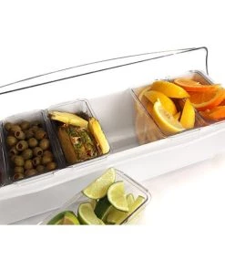 Outlet ✔️ Bars Roll Top Condiment Holder With Six 1 Quart Inserts 👏 -Cheap Bars Store roll top condiment trays granishes holder white top bsup 800x