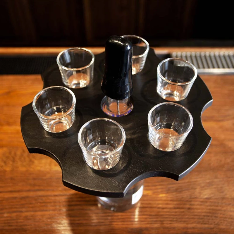 Hot Sale ๐ Bars 6-Shooter Wood Shot Glass Serving Tray And Bottle Topper - Black Or Stained โจ 5 Hot Sale ๐ Bars 6-Shooter Wood Shot Glass Serving Tray And Bottle Topper - Black Or Stained โจ - Image 5