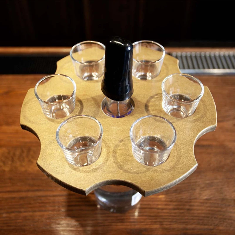 Hot Sale ๐ Bars 6-Shooter Wood Shot Glass Serving Tray And Bottle Topper - Black Or Stained โจ 6 Hot Sale ๐ Bars 6-Shooter Wood Shot Glass Serving Tray And Bottle Topper - Black Or Stained โจ - Image 6