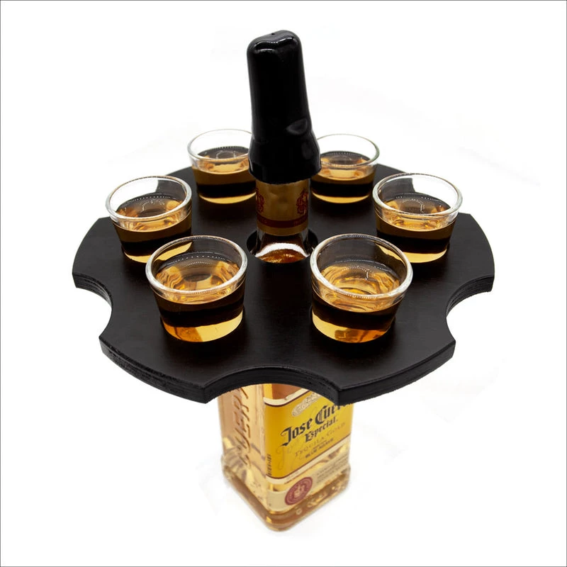 Hot Sale ๐ Bars 6-Shooter Wood Shot Glass Serving Tray And Bottle Topper - Black Or Stained โจ 1 Hot Sale ๐ Bars 6-Shooter Wood Shot Glass Serving Tray And Bottle Topper - Black Or Stained โจ