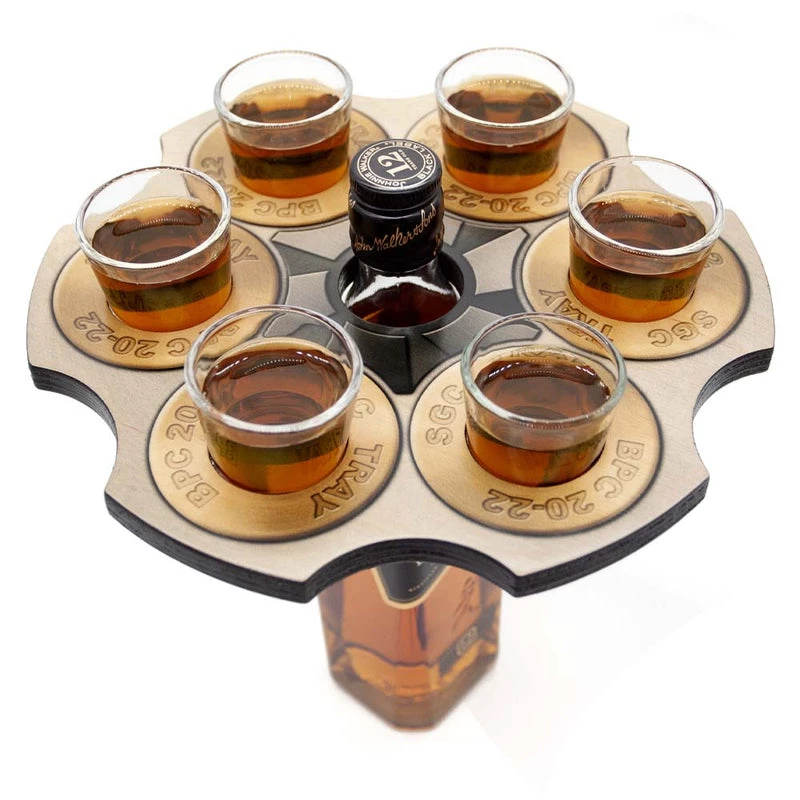 Cheapest ✨ Bars 6-Shooter Wood Shot Glass Serving Tray And Bottle Topper - "Revolver Cylinder" 😀 1 Cheapest ✨ Bars 6-Shooter Wood Shot Glass Serving Tray And Bottle Topper - "Revolver Cylinder" 😀
