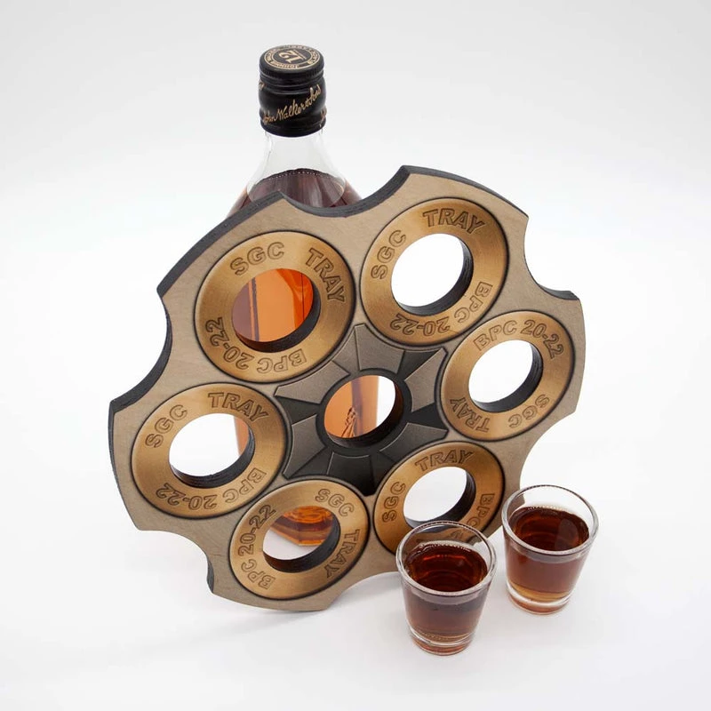 Cheapest ✨ Bars 6-Shooter Wood Shot Glass Serving Tray And Bottle Topper - "Revolver Cylinder" 😀 2 Cheapest ✨ Bars 6-Shooter Wood Shot Glass Serving Tray And Bottle Topper - "Revolver Cylinder" 😀 - Image 2