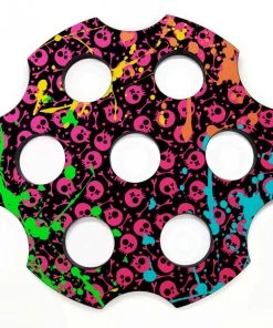 Promo ⭐ Bars 6-Shooter Wood Shot Glass Caddy Tray And Bottle Topper - "Skulls And Splats" 😍