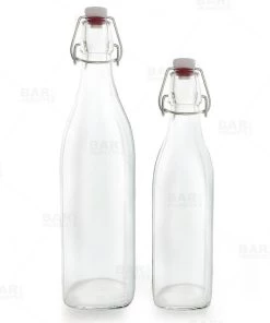 Hot Sale ⭐ Bars Swing Top Glass Bottle - Clear Square - 1 Liter Or 17 Ounce ⌛