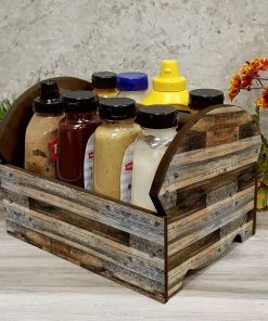 Best deal 🎁 Bars Rustic Wood Planks Wooden Condiment Caddy W/ Handle 🤩 -Cheap Bars Store wooden condiment caddy planks WEB 6 800x