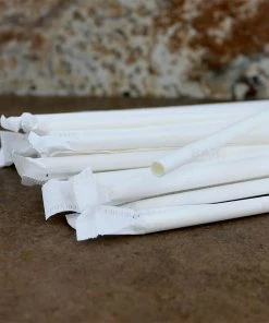 Best Sale 😀 Bars BarConic® Eco-Friendly Solid White Wrapped Paper Straws - 7 3/4" - 100 Pack 🤩 -Cheap Bars Store wrapped paper straws white bpc 3 800x